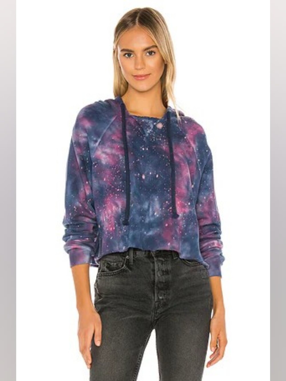 Spiritual Gangster Galaxy Tie-Dye Hooded Crop Sweater - Blue, Purple, Pink